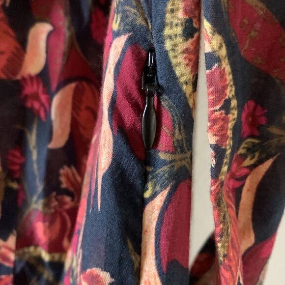 Dôen Assam Maxi Dress Button Up Long Sleeve Tropical Floral Red Pink Black Small - Picture 11 of 13